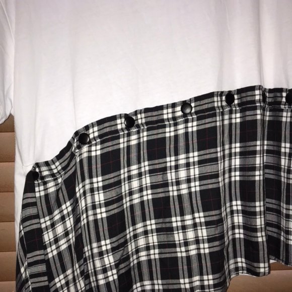 Zara Oversized White Plaid Asymmetrical Tee M - Picture 2 of 5